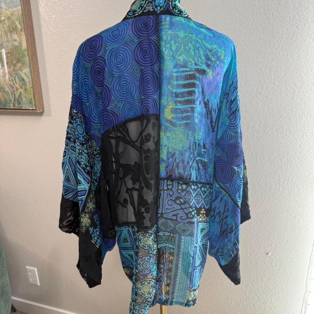 Chico's Silk Blend Patchwork Kimono Jacket Size S… - image 3